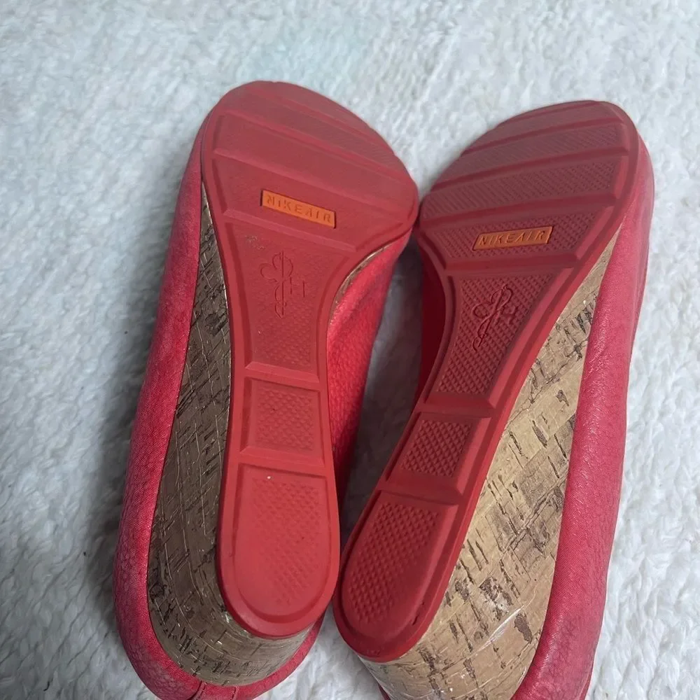 Cole Haan Nike Air leather blood orange Peep Toe Wedge Shoes SZ10B